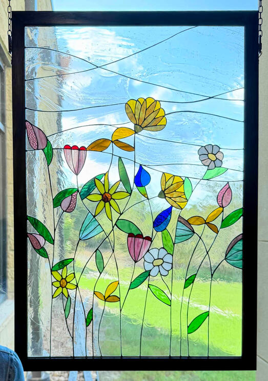 Wildflowers bring such unexpected hope and joy. This piece has great dimension through using a variety of textured glass.